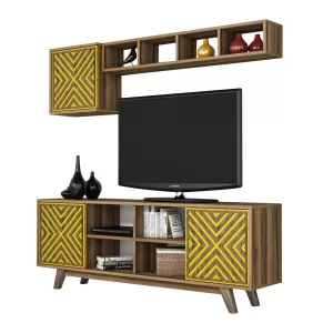 ΣΥΝΘΕΣΗ τηλεόρασης καρυδί κίτρινο 160x35x56,2εκ