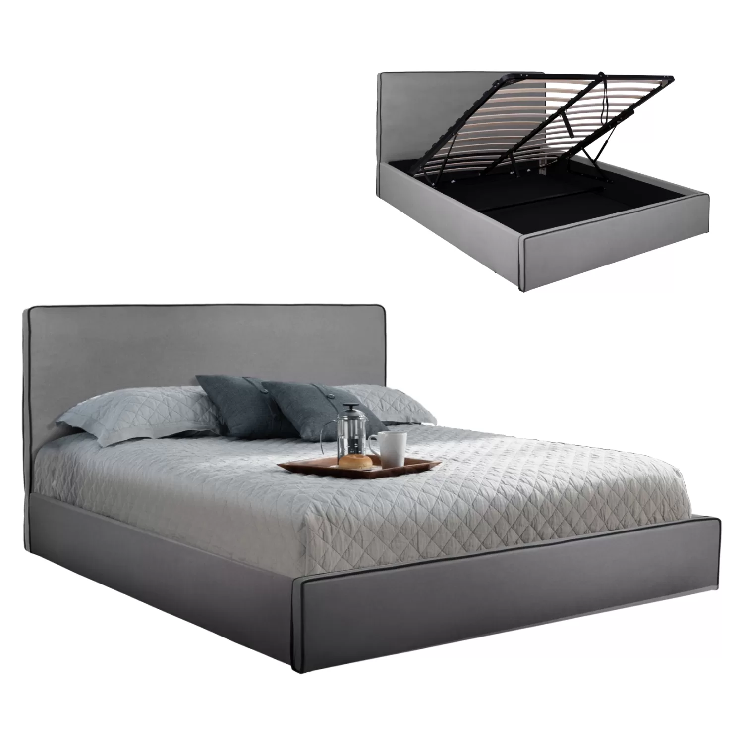 ΚΡΕΒΑΤΙ ALLIE εκ. ΜΕ ΑΠΟΘΗΚΕΥΤΙΚΟ ΧΩΡΟ ΓΚΡΙ ΥΦΑΣΜΑ