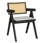 Πολυθρόνα Winslow ξύλο rubberwood μαύρο-pvc rattan φυσικό-ύφασμα γκρι -Τιμή Σετ 2 τεμ.