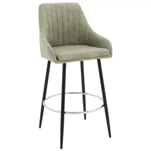 Σκαμπό bar Cody μεταλλικό μαύρο-ύφασμα ανοιχτό γκρι antique -Τιμή Σετ 2 τεμ.