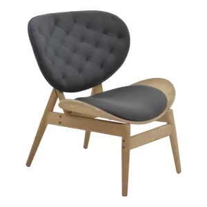Πολυθρόνα relax Udalle μασίφ ξύλο καρυδί-PU μαύρο 77x70x82εκ