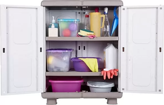 Ντουλάπα "ΗΒΗ" δίφυλλη πλαστική σε μπεζ-λευκό χρώμα 73x44x96 - Image 2