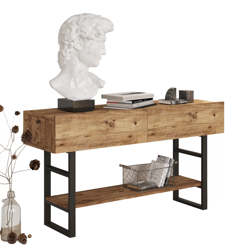 Κονσόλα "VIANA" σε atlantic pine/μαύρο χρώμα 139x43x76 - Image 2