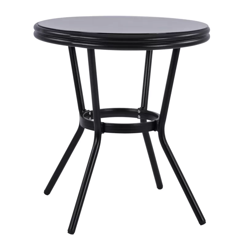 ΤΡΑΠΕΖΙ ΑΛΟΥΜΙΝΙΟΥ MOSES Φ70 BAMBOO LOOK ΜΑΥΡΟ ΜΕ ΓΥΑΛΙ Φ70X76 εκ