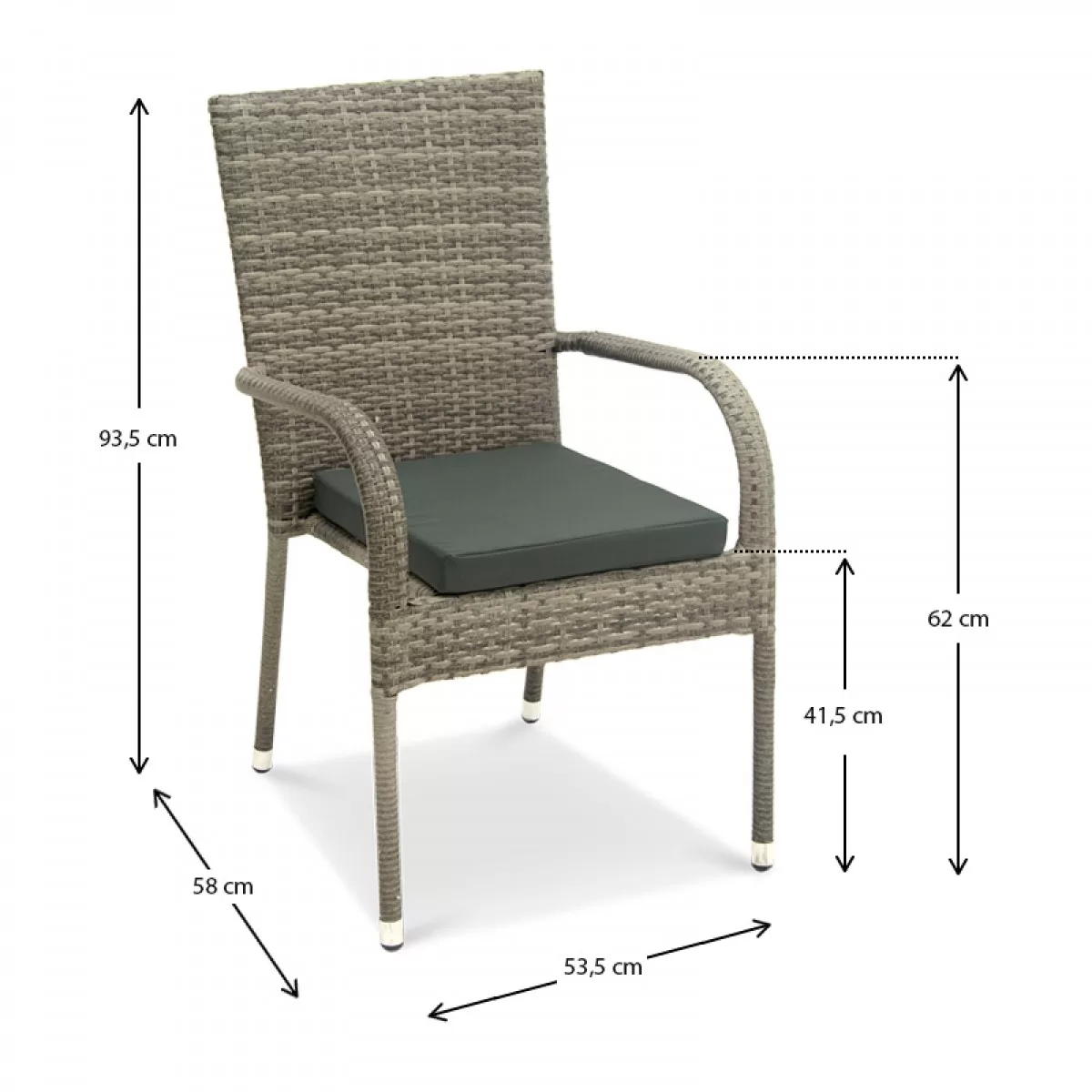 Πολυθρόνα κήπου "VANELLA" από μέταλλο/wicker σε χρώμα γκρι 55x64x93 - Image 2