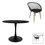 Τραπεζαρία Ezra-Balou σετ 5τεμ pp-mdf σε μαύρη-φυσικό απόχρωση Φ120x73εκ