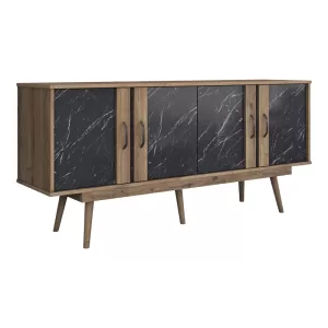 Μπουφές Suckie I καρυδί μαύρο μαρμάρου 180x45x82,5εκ