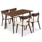 Tραπεζαρία Benson - Toto σετ 5τμχ καρυδί - ύφασμα μπεζ 120x75x75εκ
