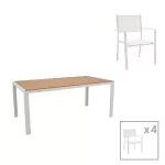 Τραπεζαρία Zacreta- Nares σετ 5τεμ λευκό αλουμίνιο και plywood σε φυσικό χρώμα 180x90x72.5εκ