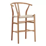 Σκαμπό μπαρ Wishbone rubberwood-σχοινί σε φυσική απόχρωση 55x49x96εκ