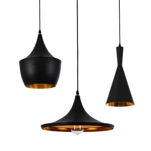 SHANGHAI Μοντέρνο Κρεμαστό Φωτιστικό Οροφής με Ντουί 3 x E27 AC 220-240V IP20 - Μαύρο & Χρυσό - Μ79.5 x Π79.5 x Υ38cm - Σετ 3 Τεμαχίων