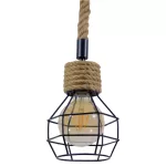 HELLET Vintage Κρεμαστό Φωτιστικό Πλέγμα Μονόφωτο 1 x E27 IP20 Μαύρο Μέταλλο με Μπεζ Σχοινί - Μ16 x Π16 x Υ25cm