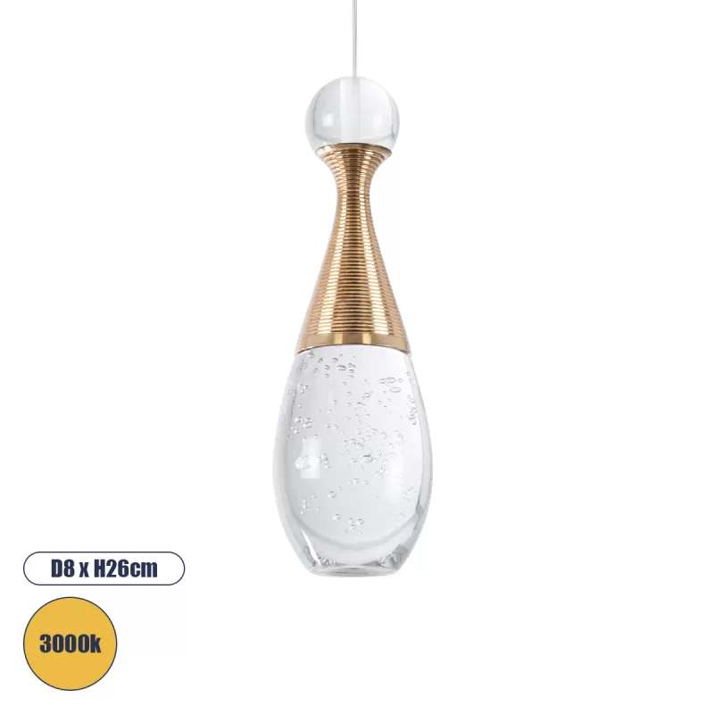 JADORE Μοντέρνο Κρεμαστό Φωτιστικό Ανάρτηση LED 5W 400lm 120°AC 220-240V IP20 Θερμό Λευκό 3000K Χάλκινο Μέταλλο με Διάφανο Γυαλί - Μ8 x Π8 x Υ26cm