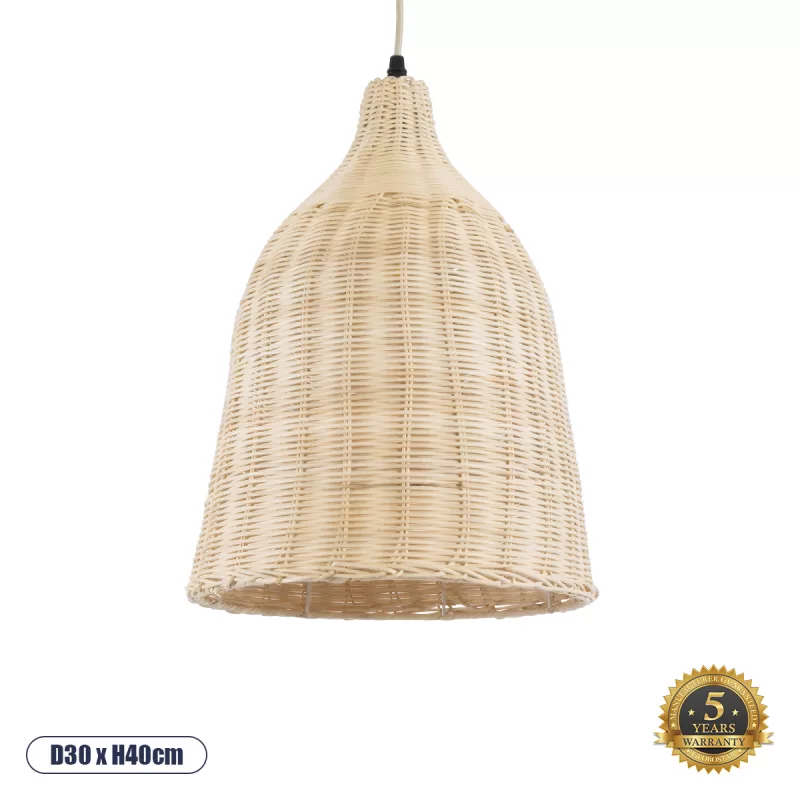 BAHAMAS Boho Κρεμαστό Φωτιστικό Καμπάνα Μονόφωτο 1 x E27 IP20 Μπεζ Ξύλο - Μ30 x Π30 x Υ40cm