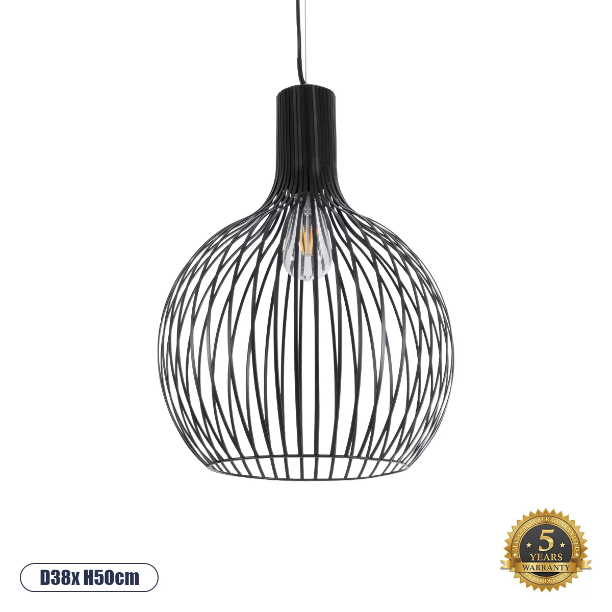 SCANDI Μοντέρνο Κρεμαστό Φωτιστικό Οροφής με Ντουί 1 x E27 AC 220-240V IP20 - Μαύρο - Μ38 x Π38 x Υ50cm