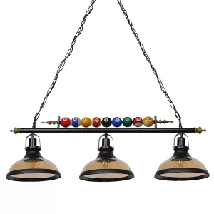 BILLIARD SERIES Vintage Κρεμαστό Φωτιστικό Οροφής με Ντουί 3 x E27 AC 220-240V IP20 - Μαύρο & Μελί - Μ96 x Π25 x Υ30cm