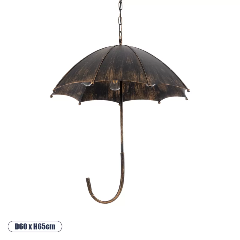 UMBRELLA 01406 Vintage Κρεμαστό Φωτιστικό Φιγούρα Πολύφωτο 5 x E27 IP20 Χάλκινο & Μαύρο Μέταλλο - Μ60 x Π60 x Y65cm