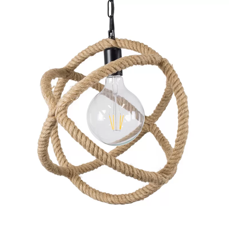 BALANCE Vintage Κρεμαστό Φωτιστικό Πλέγμα Μονόφωτο 1 x E27 IP20 Μαύρο Μέταλλο με Μπεζ Σχοινί - Μ35 x Π35 x Υ36cm