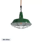 CRANE Vintage Κρεμαστό Φωτιστικό Μονόφωτο Καμπάνα 1 x E27 IP20 Πράσινο & Λευκό Μέταλλο με Μπεζ Σχοινί - Μ36 x Π36 x Y31cm