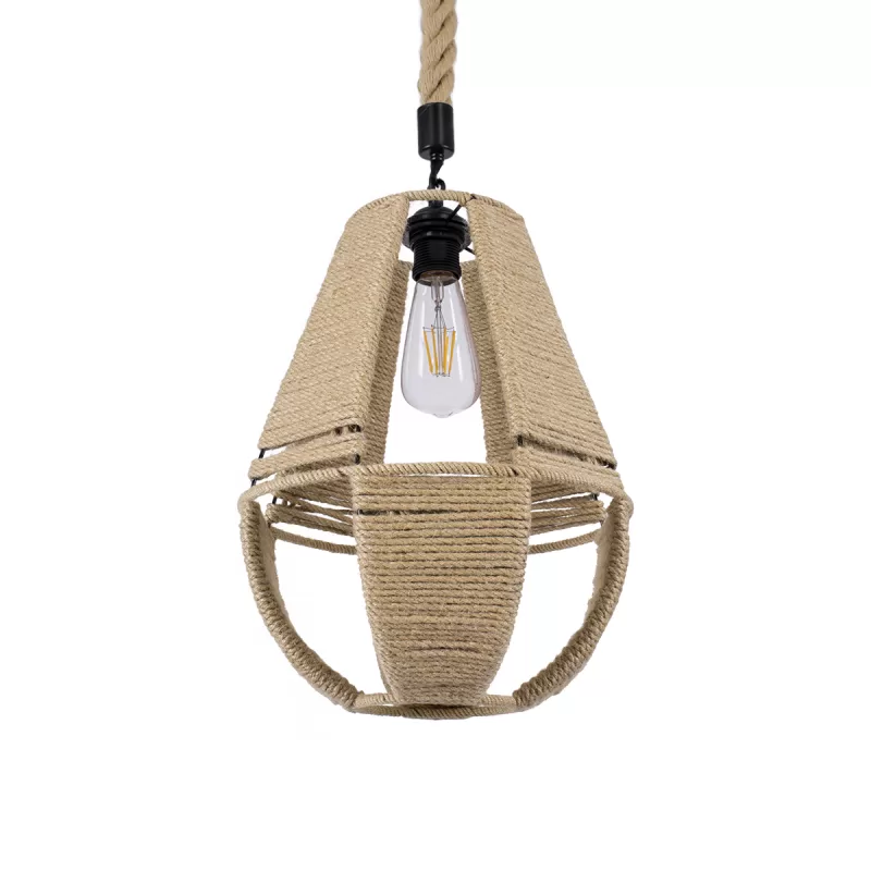 POLIA Boho Κρεμαστό Φωτιστικό Πλέγμα Μονόφωτο 1 x E27 IP20 Μπεζ Σχοινί - Μ30 x Π30 x Y42cm