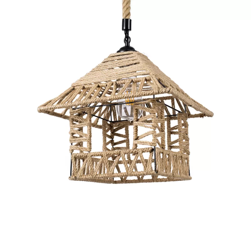 SPIKY Boho Κρεμαστό Φωτιστικό Φιγούρα Μονόφωτο 1 x E27 IP20 Μπεζ Σχοινί - Μ43 x Π43 x Y28cm