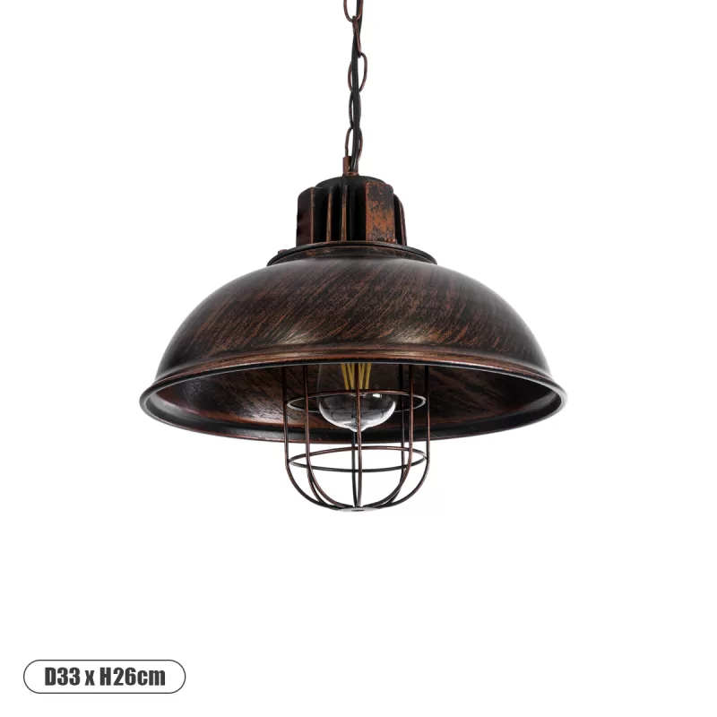HARROW Vintage Κρεμαστό Φωτιστικό Kαμπάνα Μονόφωτο 1 x E27 IP20 Χάλκινο Μέταλλο - Μ33 x Π33 x Υ26cm