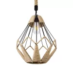 CONICAL Vintage Κρεμαστό Φωτιστικό Πλέγμα Μονόφωτο 1 x E27 IP20 Μαύρο Μέταλλο με Μπεζ Σχοινί - Μ30 x Π30 x Υ40cm