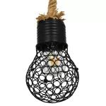 URBAN Vintage Κρεμαστό Φωτιστικό Πλέγμα Μονόφωτο 1 x E27 IP20 Μαύρο Μέταλλο με Μπεζ Σχοινί - Μ15 x Π15 x Υ25cm