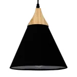 SHADE TEXTILE Μοντέρνο Κρεμαστό Φωτιστικό Καμπάνα Μονόφωτο 1 x E27 IP20 Μαύρο Υφασμα με Μπεζ Ξύλο - Μ25 x Π25 x Υ30cm