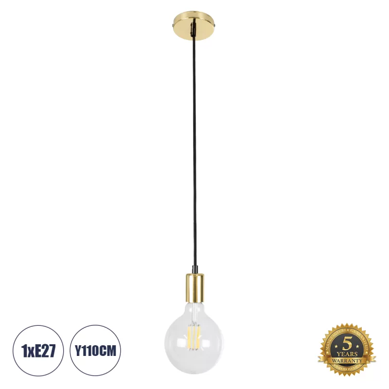 LUMI GOLD 99421 Μοντέρνο Κρεμαστό Φωτιστικό Ανάρτηση Μονόφωτο 1 x E27 IP20 Χρυσό Μέταλλο - Μ4 x Π4 x Υ110cm