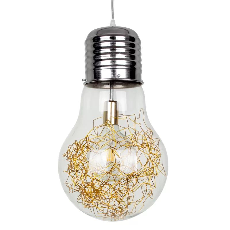 LAMP Μοντέρνο Κρεμαστό Φωτιστικό Φιγούρα Μονόφωτο 1 x E27 IP20 Ασημί & Χρυσό Μέταλλο με Διάφανο Γυαλί - Μ30 x Π30 x Υ52cm