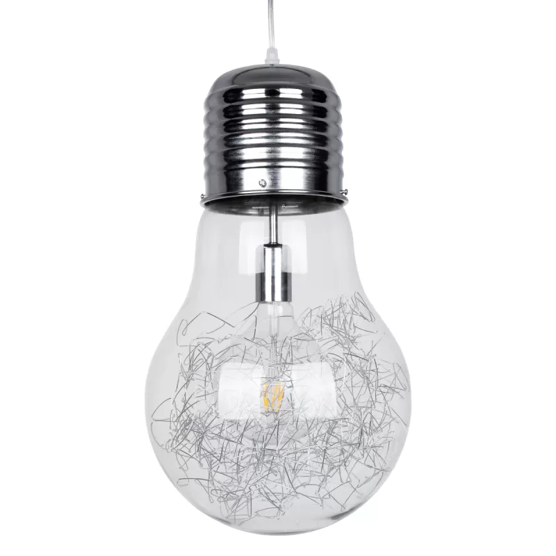 LAMP Μοντέρνο Κρεμαστό Φωτιστικό Φιγούρα Μονόφωτο 1 x E27 IP20 Ασημί Μέταλλο με Διάφανο Γυαλί - Μ30 x Π30 x Υ52cm