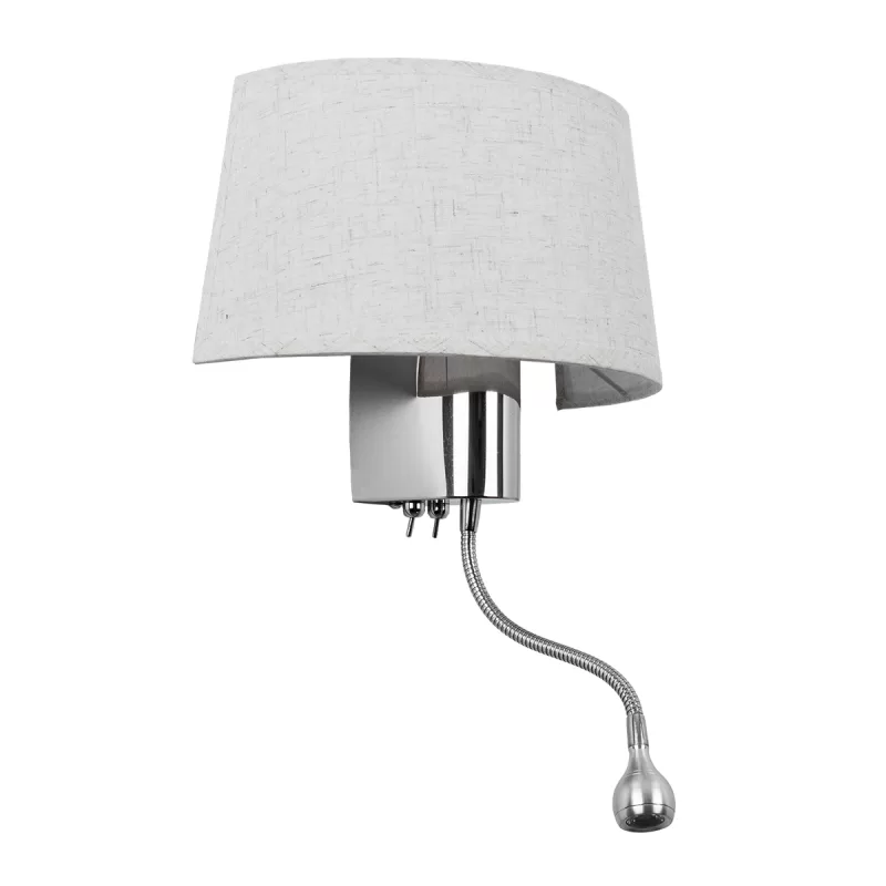 ELEGANT 01493 Μοντέρνο Επιτοίχιο Φωτιστικό Απλίκα με LED Βραχίονα Δίφωτο 1 x E27 IP20 Λευκό Ύφασμα με Ασημί Μέταλλο - Μ26.5 x Π15 x Υ43cm