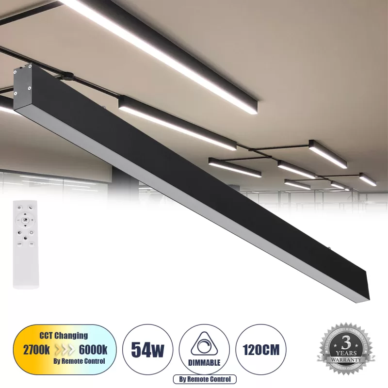 FELIX 61028-S Γραμμικό Φωτιστικό Οροφής Linear LED CCT 54W 6500lm 120° AC 220-240V Μ120 x Π3.5 x Υ7cm - Εναλλαγή Φωτισμού μέσω Τηλεχειριστηρίου All In One Ψυχρό 6000k+Φυσικό 4500k+Θερμό 2700k Dimmable - Μαύρο