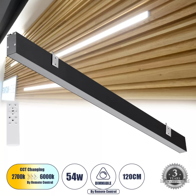 FELIX 61028-W Γραμμικό Φωτιστικό Τοίχου - Απλίκα Linear LED CCT 54W 6500lm 120° AC 220-240V Μ120 x Π3.5 x Υ7cm - Εναλλαγή Φωτισμού μέσω Τηλεχειριστηρίου All In One Ψυχρό 6000k+Φυσικό 4500k+Θερμό 2700k Dimmable - Μαύρο