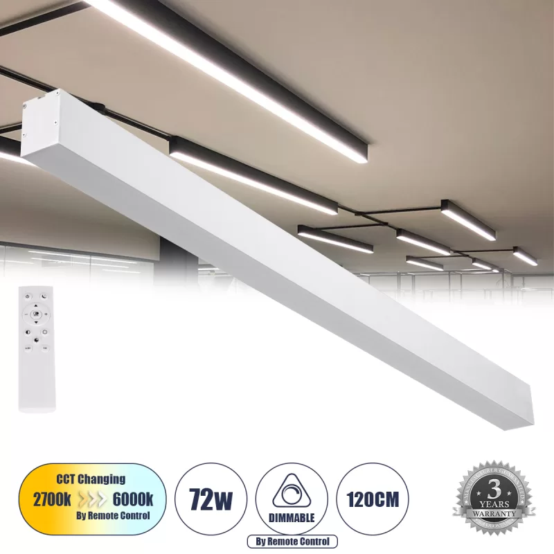 ORION 61031-S Γραμμικό Φωτιστικό Οροφής Linear LED CCT 72W 8600lm 120° AC 220-240V Μ120 x Π5.5 x Υ7cm - Εναλλαγή Φωτισμού μέσω Τηλεχειριστηρίου All In One Ψυχρό 6000k+Φυσικό 4500k+Θερμό 2700k Dimmable - Λευκό