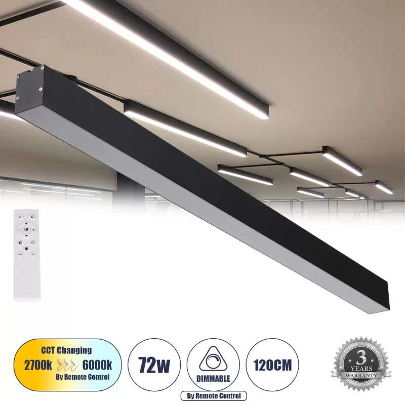 ORION 61030-S Γραμμικό Φωτιστικό Οροφής Linear LED CCT 72W 8600lm 120° AC 220-240V Μ120 x Π5.5 x Υ7cm - Εναλλαγή Φωτισμού μέσω Τηλεχειριστηρίου All In One Ψυχρό 6000k+Φυσικό 4500k+Θερμό 2700k Dimmable - Μαύρο