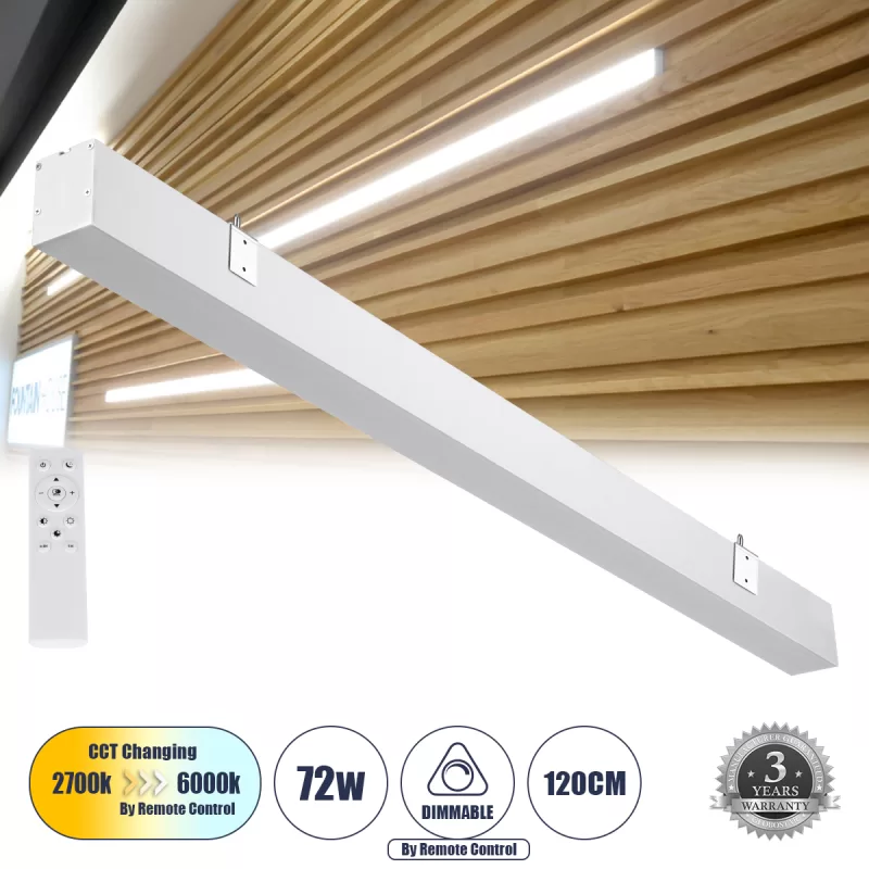 ORION 61031-W Γραμμικό Φωτιστικό Τοίχου - Απλίκα Linear LED CCT 72W 8600lm 120° AC 220-240V Μ120 x Π5.5 x Υ7cm - Εναλλαγή Φωτισμού μέσω Τηλεχειριστηρίου All In One Ψυχρό 6000k+Φυσικό 4500k+Θερμό 2700k Dimmable - Λευκό