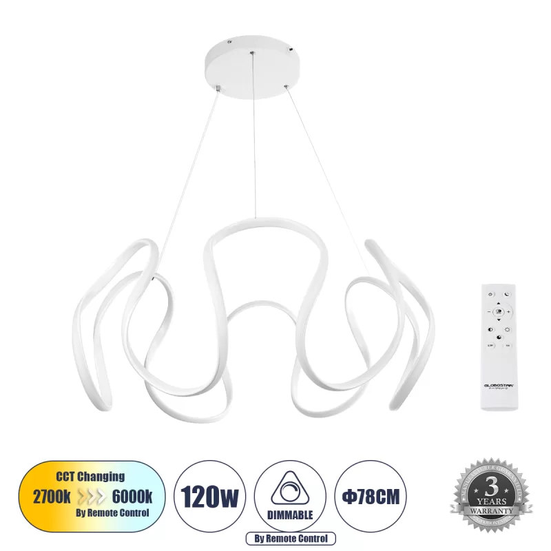 TARANTULA 61395 Κρεμαστό Φωτιστικό Οροφής Design LED CCT 120W 13440lm 300° AC 220-240V - Εναλλαγή Φωτισμού μέσω Τηλεχειριστηρίου All In One Ψυχρό 6000k+Φυσικό 4500k+Θερμό 2700k Dimmable Φ78 x Υ31.5cm - Λευκό