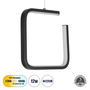 CEROBA Κρεμαστό Φωτιστικό Οροφής Linear Design LED CCT 12W 1320lm 360° AC 220-240V - Εναλλαγή Φωτισμού μέσω Διακόπτη On/Off All In One Ψυχρό 6000k+Φυσικό 4500k+Θερμό 2700k Μ22 x Π2 x Υ22cm - Μαύρο