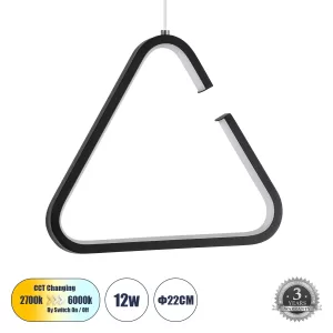 CEROBA Κρεμαστό Φωτιστικό Οροφής Linear Design LED CCT 12W 1320lm 360° AC 220-240V - Εναλλαγή Φωτισμού μέσω Διακόπτη On/Off All In One Ψυχρό 6000k+Φυσικό 4500k+Θερμό 2700k Μ22 x Π2 x Υ22cm - Μαύρο