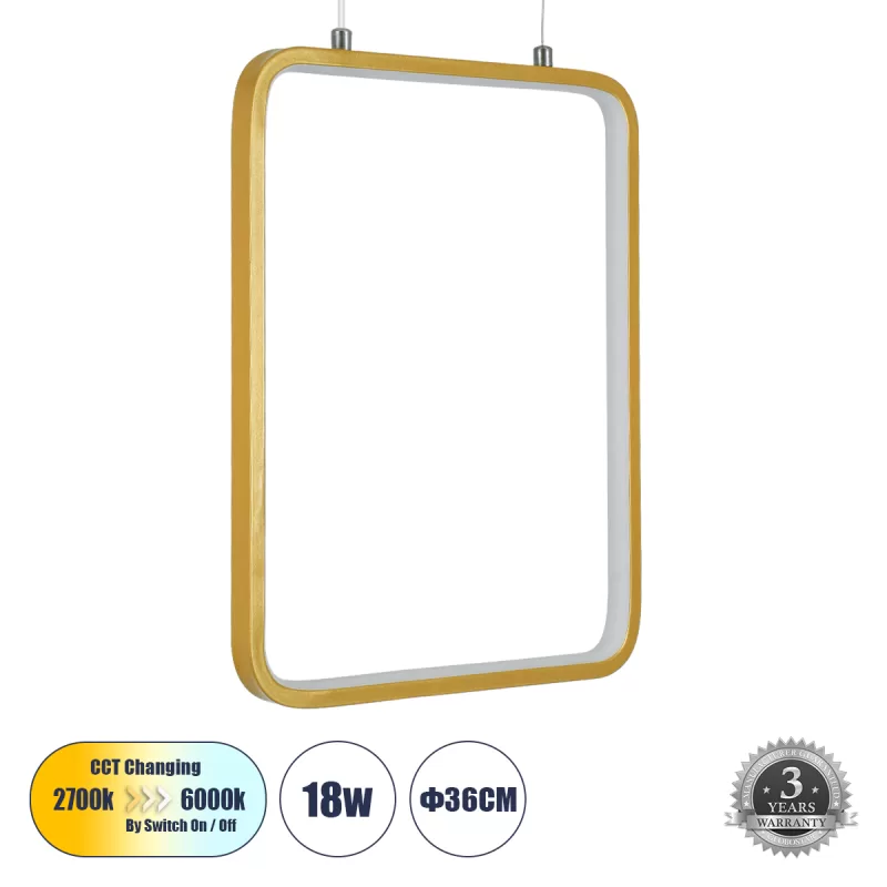 NEROBA Κρεμαστό Φωτιστικό Οροφής Linear Design LED CCT 18W 1980lm 360° AC 220-240V - Εναλλαγή Φωτισμού μέσω Διακόπτη On/Off All In One Ψυχρό 6000k+Φυσικό 4500k+Θερμό 2700k Μ29 x Π2 x Υ36cm - Χρυσό Βούρτσας