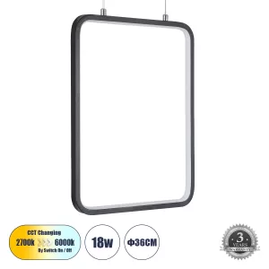 NEROBA Κρεμαστό Φωτιστικό Οροφής Linear Design LED CCT 18W 1980lm 360° AC 220-240V - Εναλλαγή Φωτισμού μέσω Διακόπτη On/Off All In One Ψυχρό 6000k+Φυσικό 4500k+Θερμό 2700k Μ29 x Π2 x Υ36cm - Μαύρο