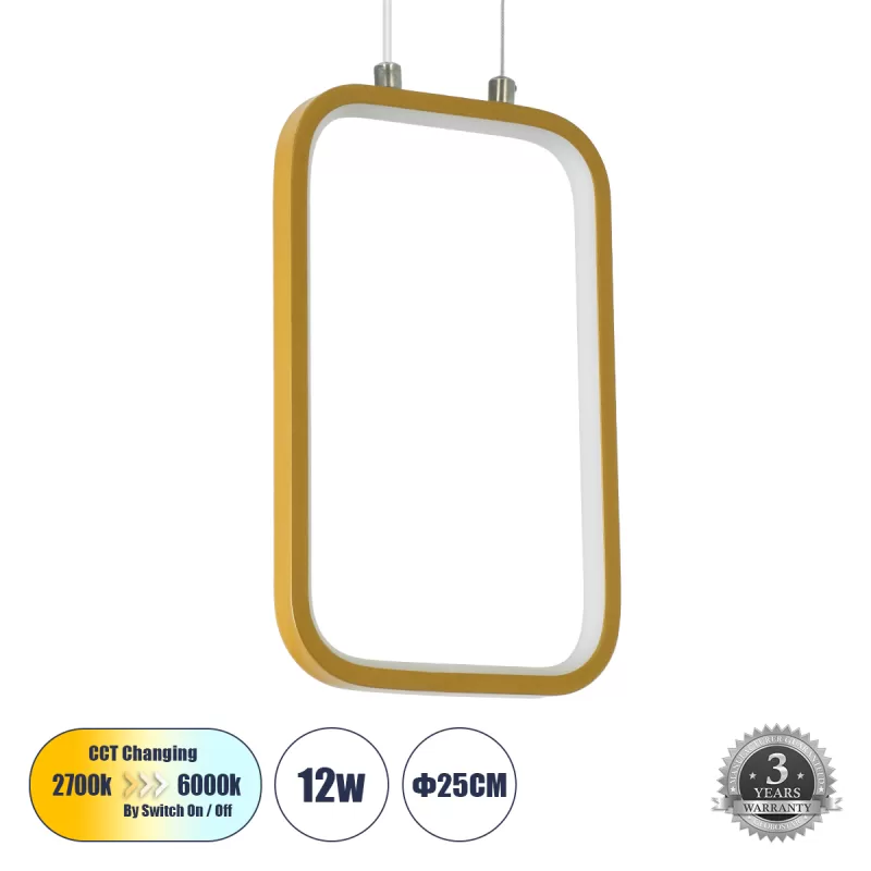 NEROBA Κρεμαστό Φωτιστικό Οροφής Linear Design LED CCT 12W 1320lm 360° AC 220-240V - Εναλλαγή Φωτισμού μέσω Διακόπτη On/Off All In One Ψυχρό 6000k+Φυσικό 4500k+Θερμό 2700k Μ16 x Π1.6 x Υ25.5cm - Χρυσό Βούρτσας