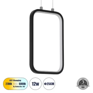DEROBA Κρεμαστό Φωτιστικό Οροφής Linear Design LED CCT 12W 1320lm 360° AC 220-240V - Εναλλαγή Φωτισμού μέσω Διακόπτη On/Off All In One Ψυχρό 6000k+Φυσικό 4500k+Θερμό 2700k Μ16 x Π1.6 x Υ25.5cm - Μαύρο
