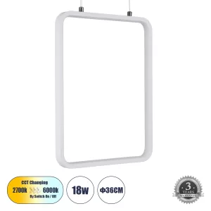 NEROBA Κρεμαστό Φωτιστικό Οροφής Linear Design LED CCT 18W 1980lm 360° AC 220-240V - Εναλλαγή Φωτισμού μέσω Διακόπτη On/Off All In One Ψυχρό 6000k+Φυσικό 4500k+Θερμό 2700k Μ29 x Π2 x Υ36cm - Λευκό