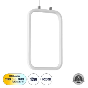 DEROBA Κρεμαστό Φωτιστικό Οροφής Linear Design LED CCT 12W 1320lm 360° AC 220-240V - Εναλλαγή Φωτισμού μέσω Διακόπτη On/Off All In One Ψυχρό 6000k+Φυσικό 4500k+Θερμό 2700k Μ16 x Π1.6 x Υ25.5cm - Λευκό