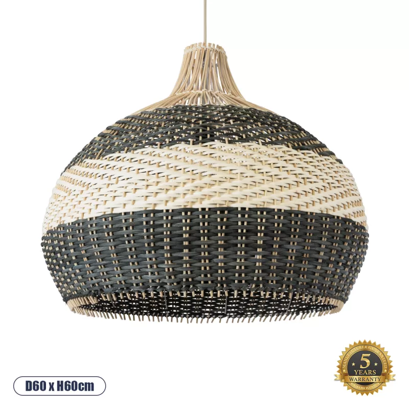 BARBADOS Boho Κρεμαστό Φωτιστικό Καμπάνα Μονόφωτο 1 x E27 IP20 Μπεζ & Χακί Ξύλο - Μ60 x Π60 x Υ60cm