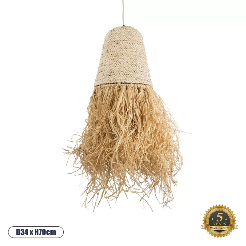 LETA 02189 Boho Κρεμαστό Φωτιστικό Πλέγμα Μονόφωτο 1 x E27 IP20 Μπεζ Ράφια - Μ34 x Π34 x Υ70cm