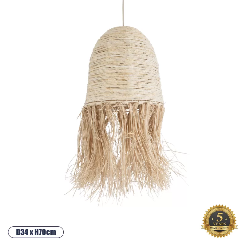 AREMBEPE 02178 Boho Κρεμαστό Φωτιστικό Πλέγμα Μονόφωτο 1 x E27 IP20 Μπεζ Ράφια - Μ34 x Π34 x Υ70cm